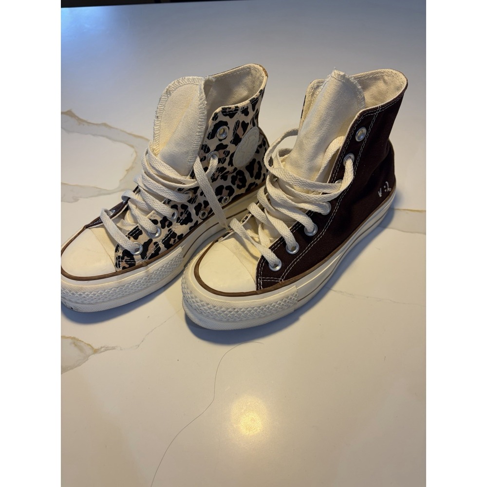 Custom Converse Chuck Taylor Platform High Tops Leopard & Brown Canvas Women's 5
